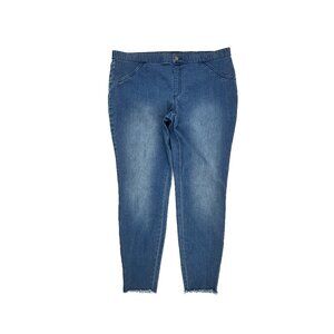 No Nonsense Pull On Skinny Raw Hem Women's size XL Dark Wash Blue Denim jeans